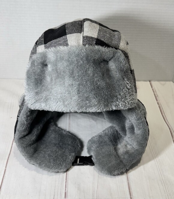 SA Other - SA Company Trapper Hat Bomber Fleece Lined Buffalo Plaid Black Grey One Size